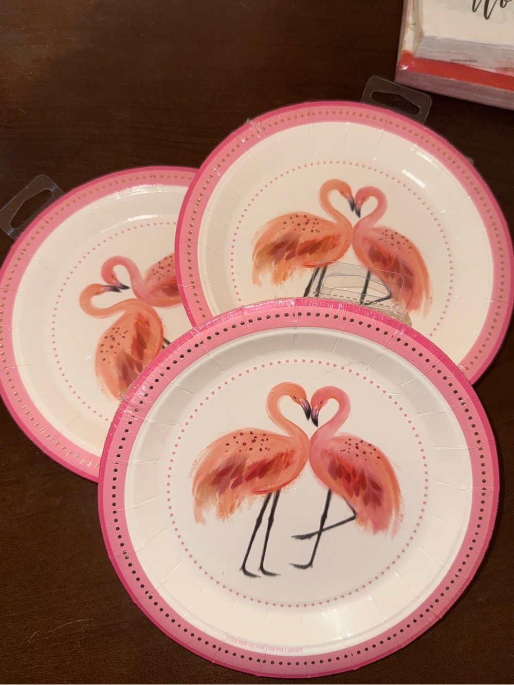 24 Pier 1 Pink Flamingo 7” Paper Party Plates - Set of Decorative Dessert Plates